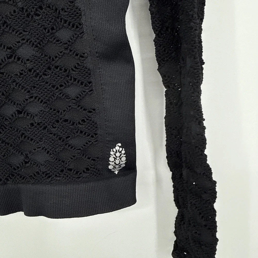 Free People Crochet Lace Long Sleeve Boho Whimsigoth Dark Coquette Black XS